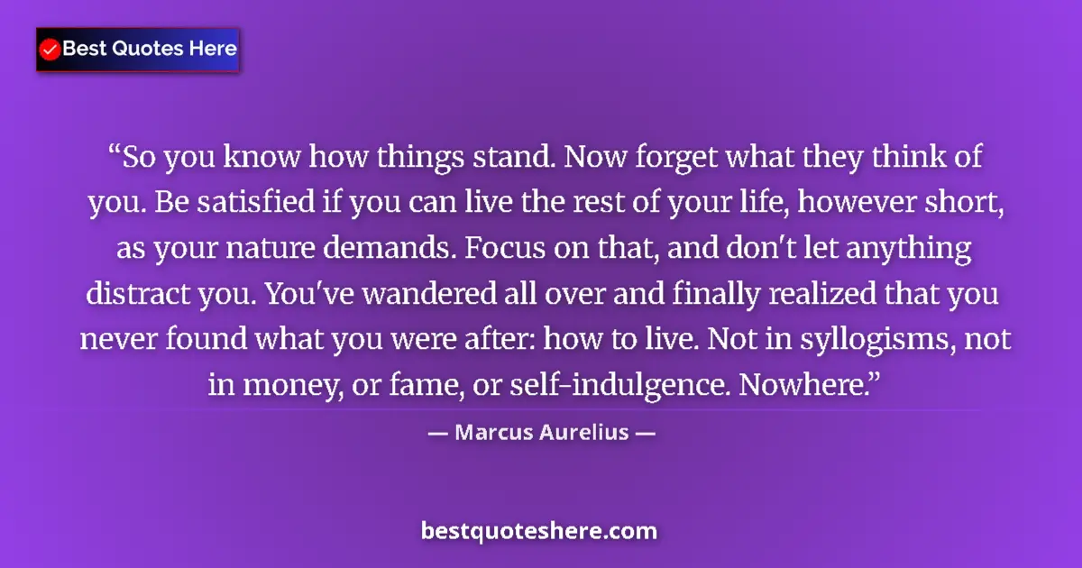 Quote by Marcus Aurelius: So you know how things stand. Now forget what they think of you. Be satisfied if you can live the re...