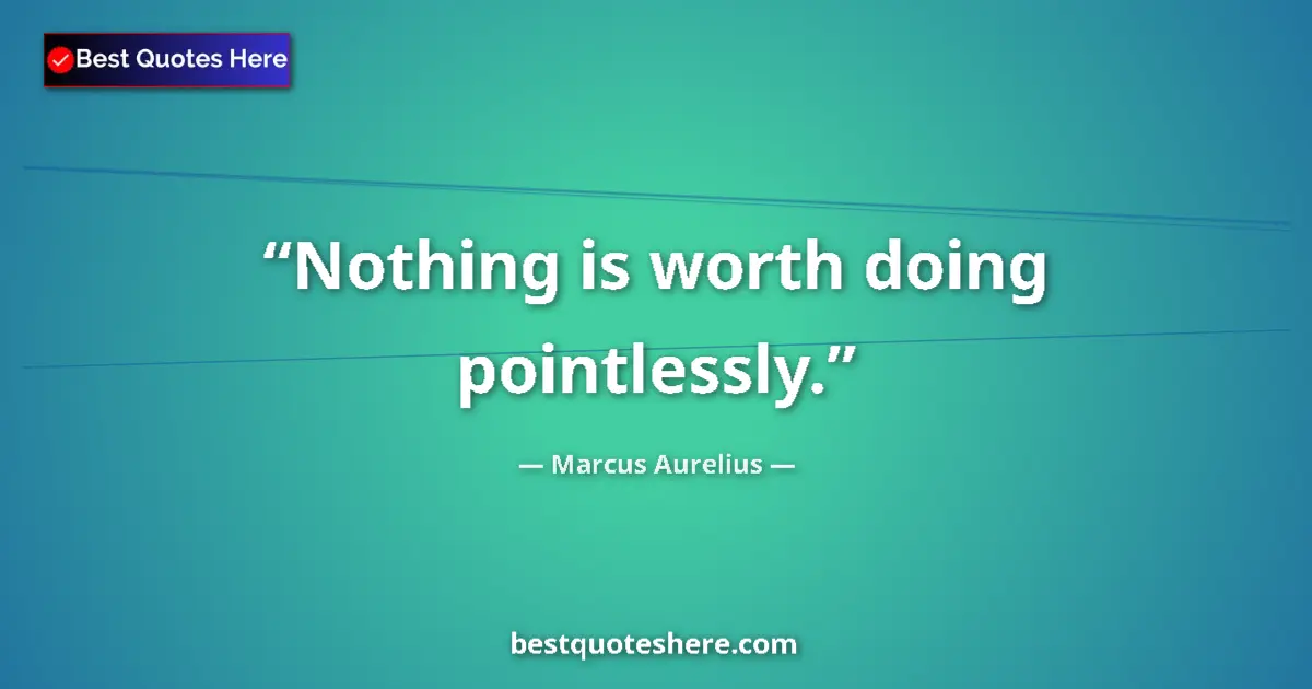Quote by Marcus Aurelius: Nothing is worth doing pointlessly.