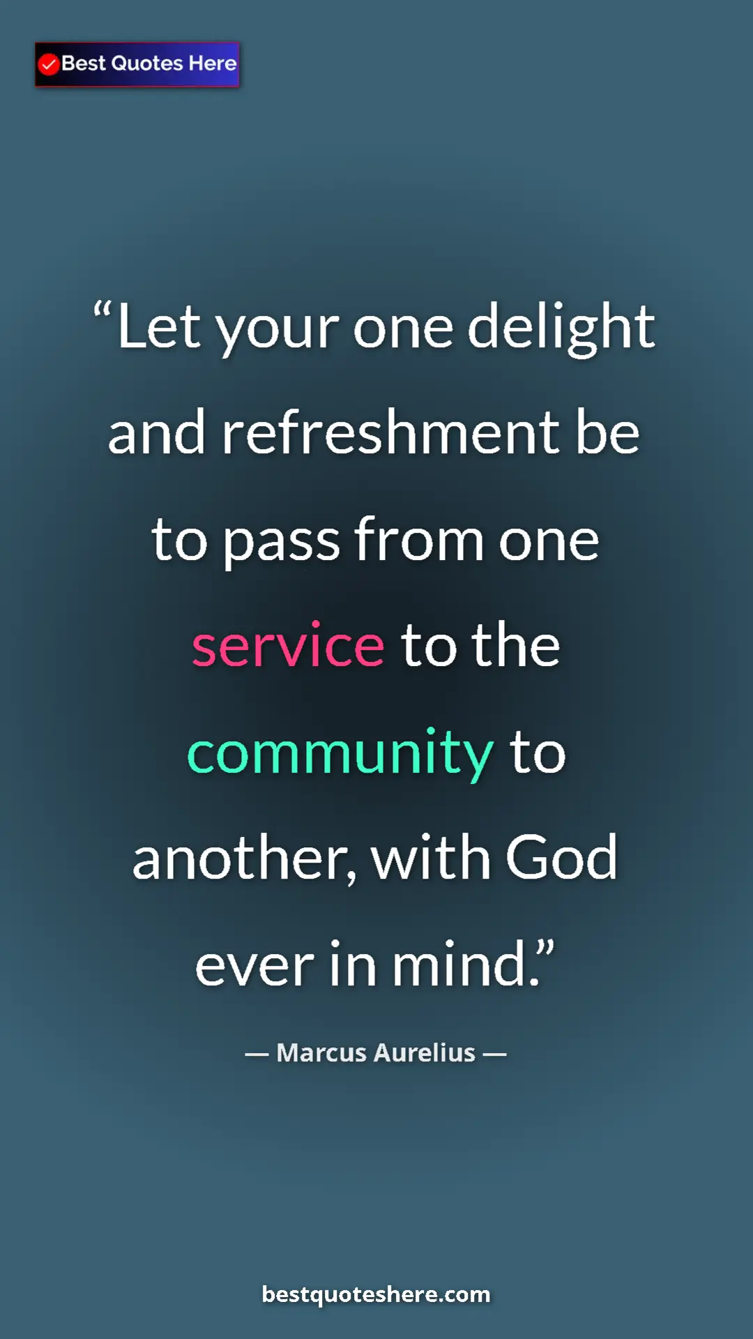 Pinterest quote poster by Marcus Aurelius: "Let your one delight and refreshment be to pass from one..."