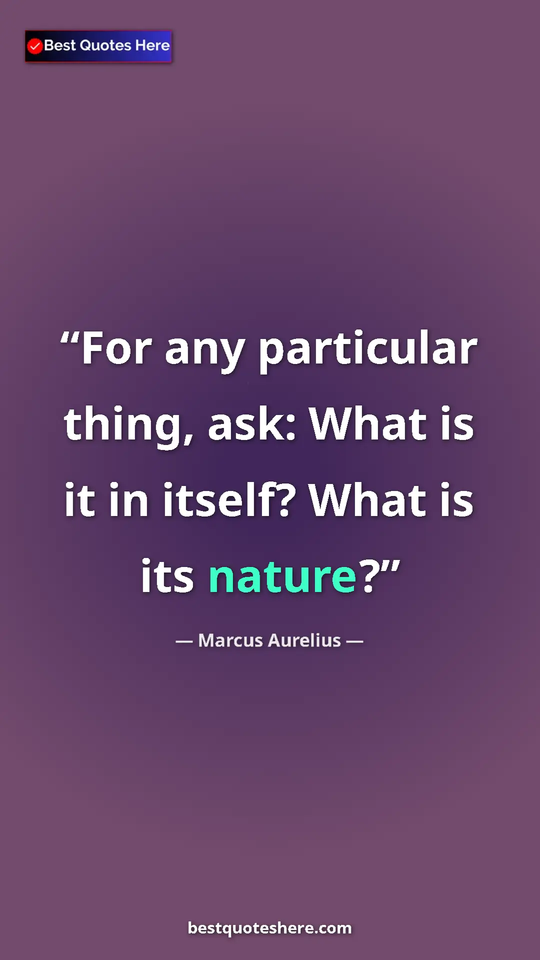 Pinterest quote poster by Marcus Aurelius: "For any particular thing, ask: What is it in itself? What is"