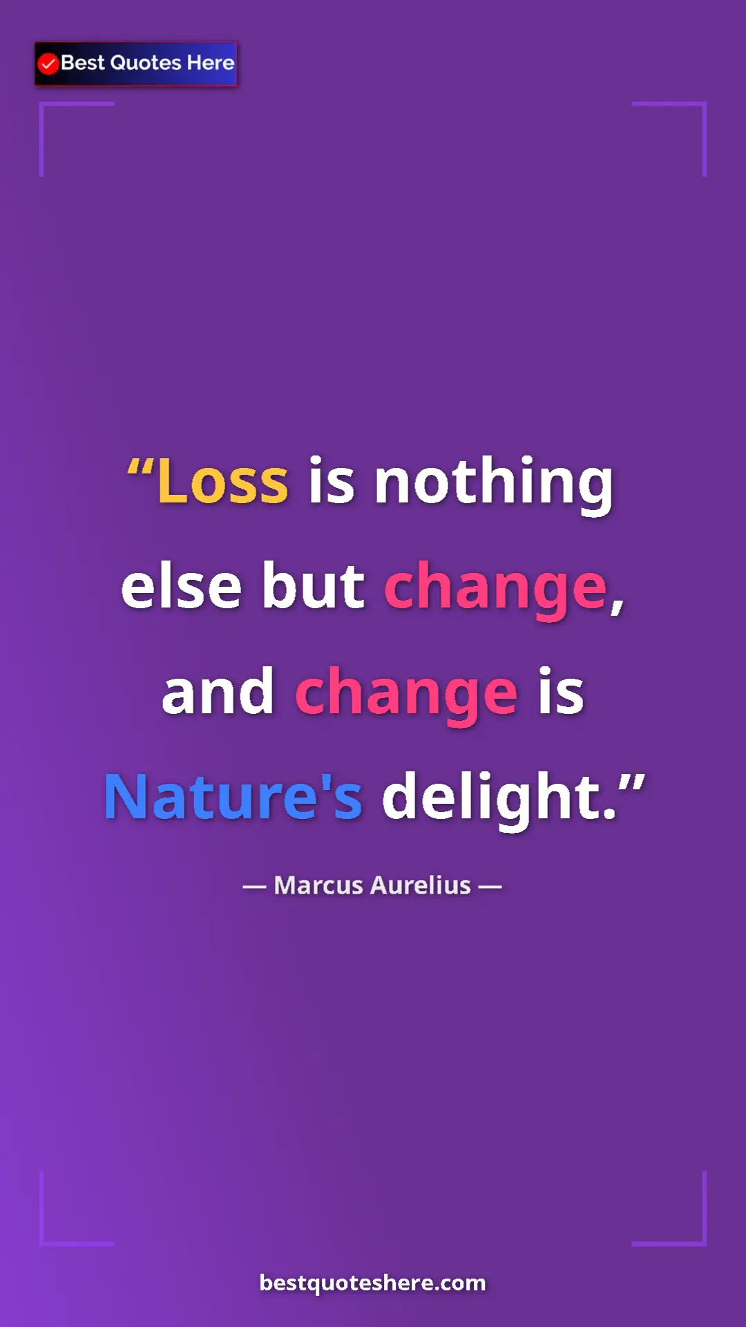 Pinterest quote poster by Marcus Aurelius: "Loss is nothing else but change, and change is Nature's..."