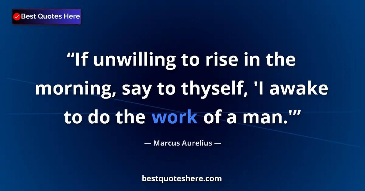 Image for the quote by Marcus Aurelius: If unwilling to rise in the morning, say to thyself, 'I awake to do the work of a man.'...