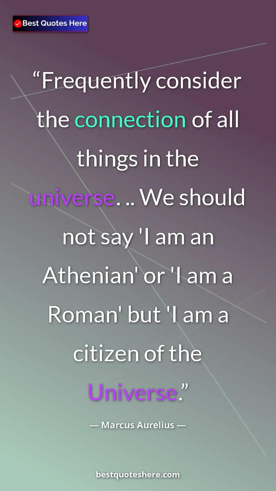 Pinterest quote poster by Marcus Aurelius: "Frequently consider the connection of all things in the..."