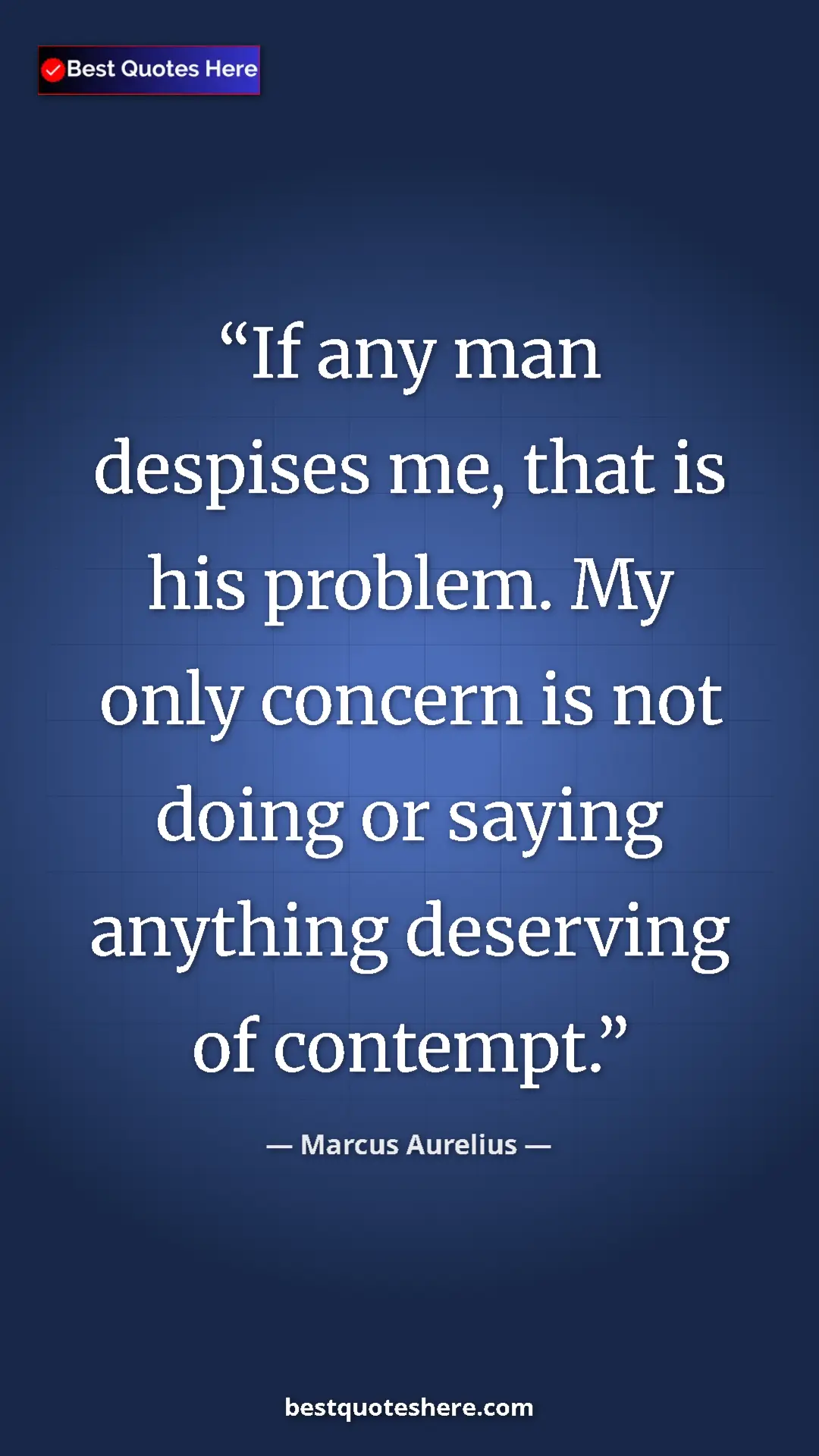 Pinterest quote poster by Marcus Aurelius: "If any man despises me, that is his problem. My only..."