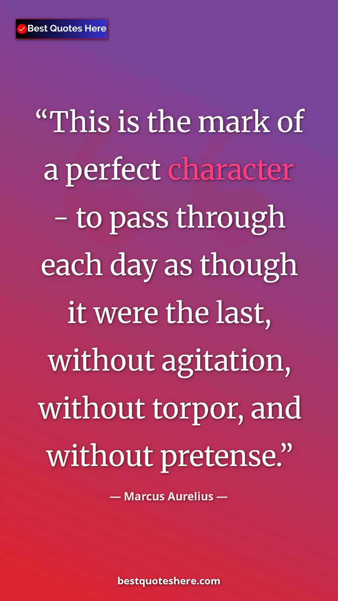 Pinterest quote poster by Marcus Aurelius: "This is the mark of a perfect character - to pass through..."
