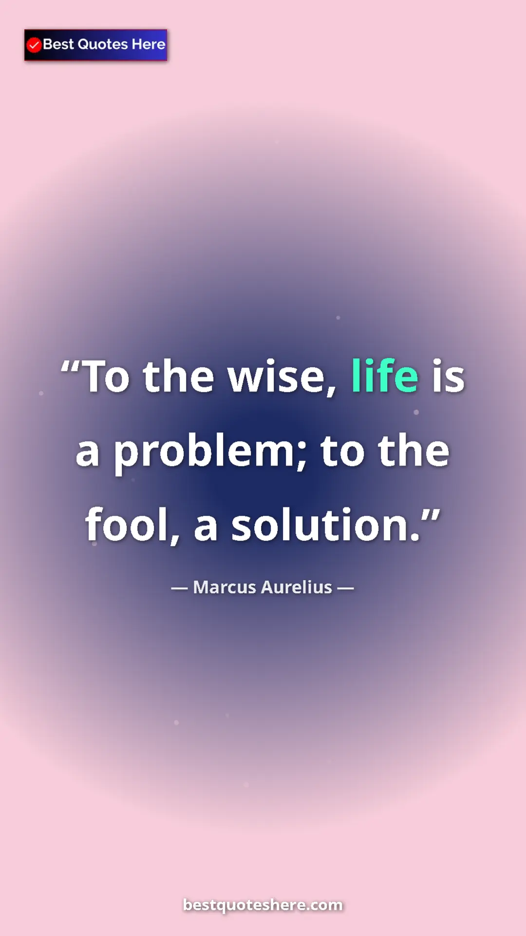Pinterest quote poster by Marcus Aurelius: "To the wise, life is a problem; to the fool, a solution."