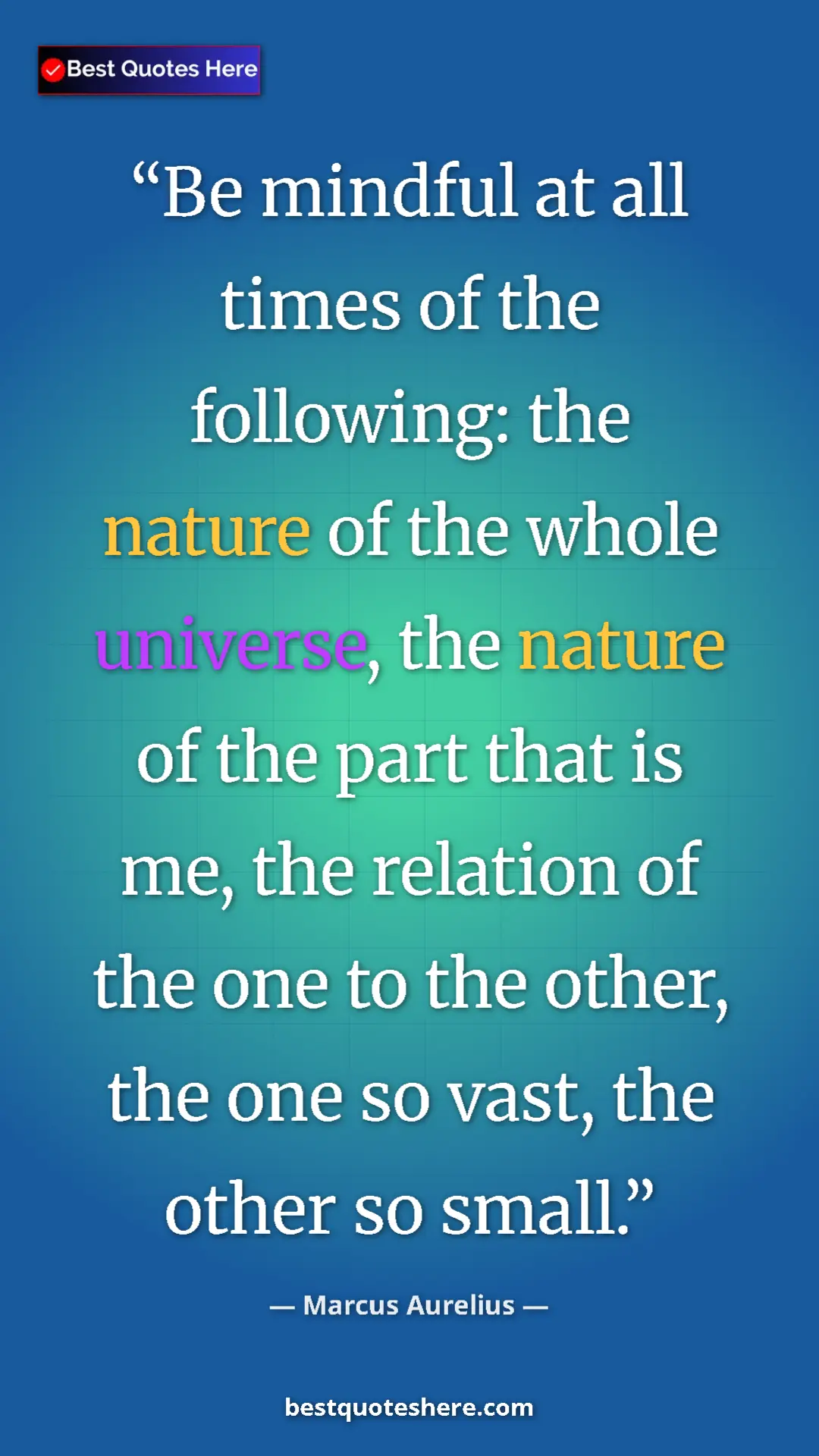 Pinterest quote poster by Marcus Aurelius: "Be mindful at all times of the following: the nature of the..."