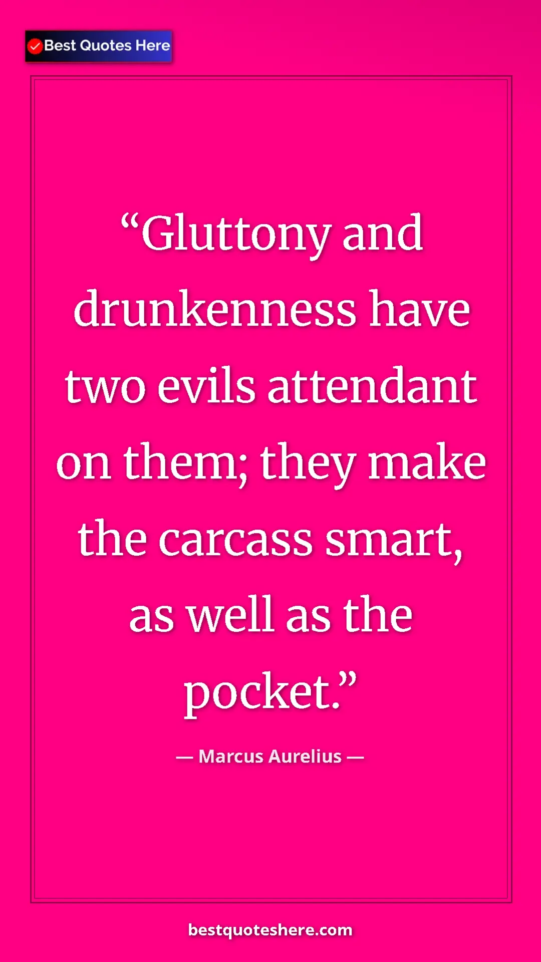 Pinterest quote poster by Marcus Aurelius: "Gluttony and drunkenness have two evils attendant on them;..."