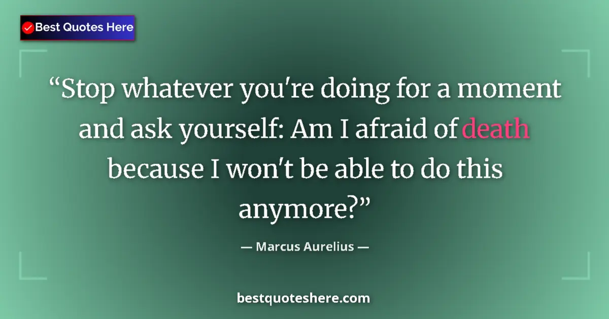 Image for the quote by Marcus Aurelius: Stop whatever you're doing for a moment and ask yourself: Am I afraid of death because I won't be ab...