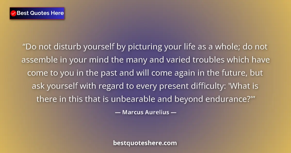 Marcus Aurelius Quote: "Do not disturb yourself by picturing your life as a whole;..." Marcus Aurelius quote: "Do not disturb yourself by picturing your life as a whole;..."