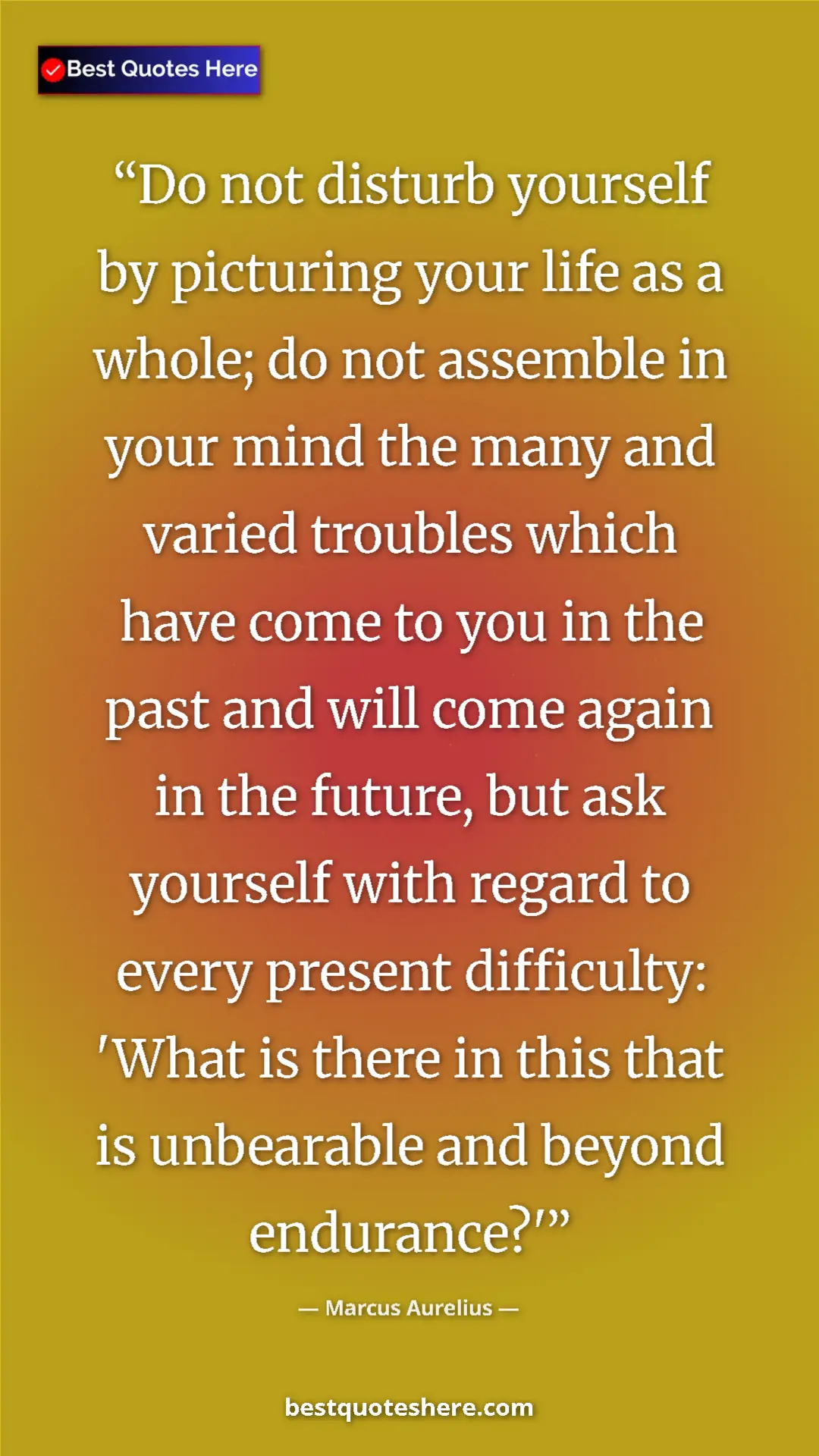 Marcus Aurelius Quote Card: "Do not disturb yourself by picturing your life as a whole;..." Pinterest quote poster by Marcus Aurelius: "Do not disturb yourself by picturing your life as a whole;..."