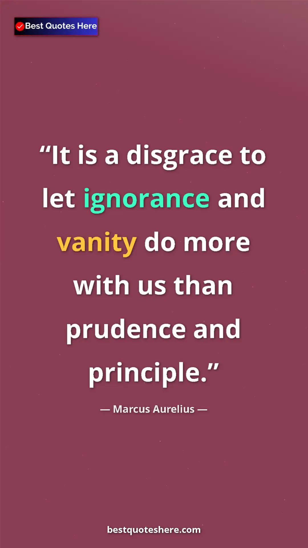 Pinterest quote poster by Marcus Aurelius: "It is a disgrace to let ignorance and vanity do more with..."