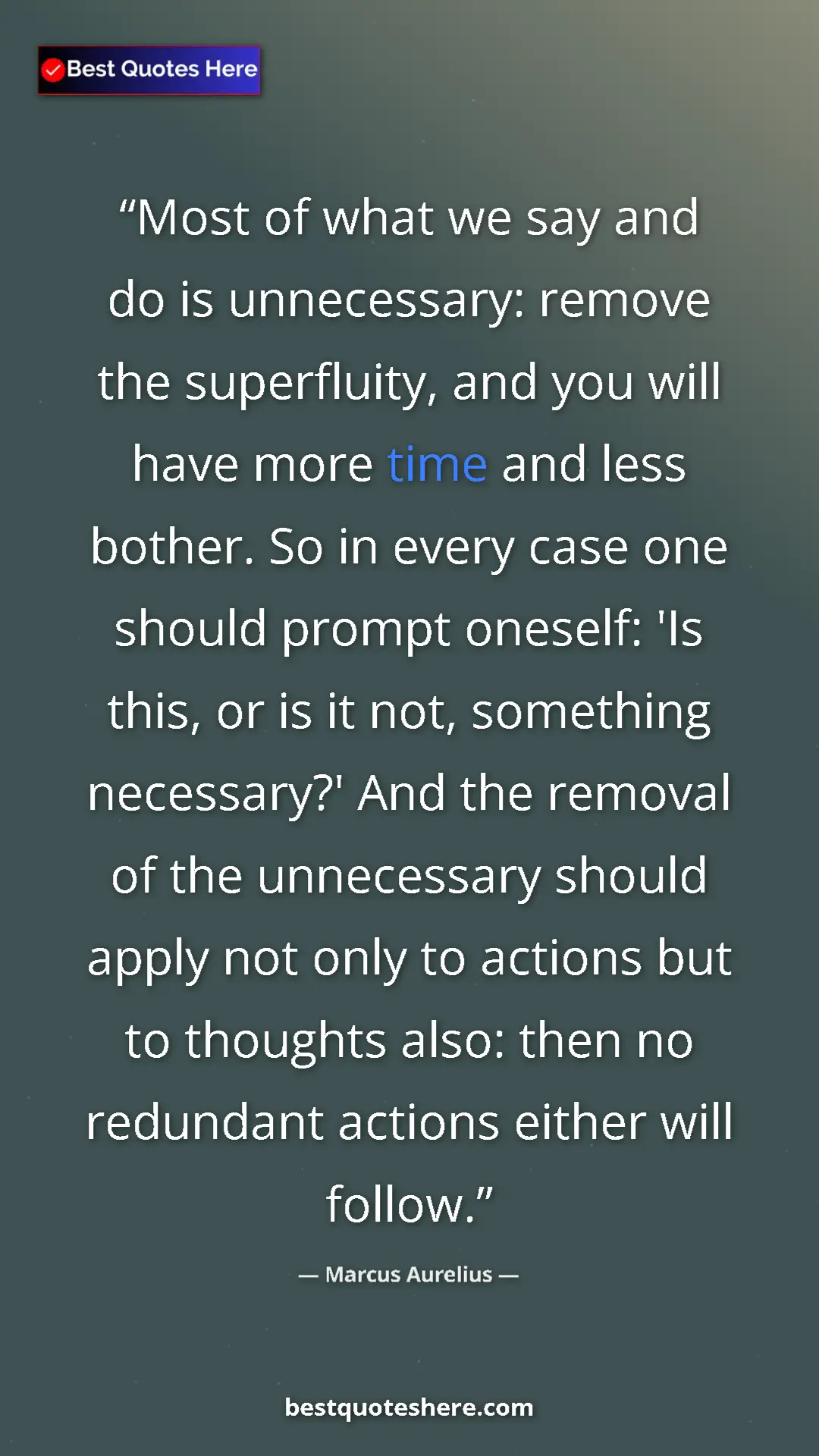 Pinterest quote poster by Marcus Aurelius: "Most of what we say and do is unnecessary: remove the..."