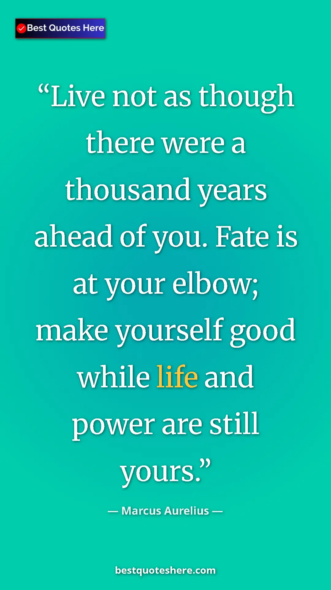 Pinterest quote poster by Marcus Aurelius: "Live not as though there were a thousand years ahead of..."