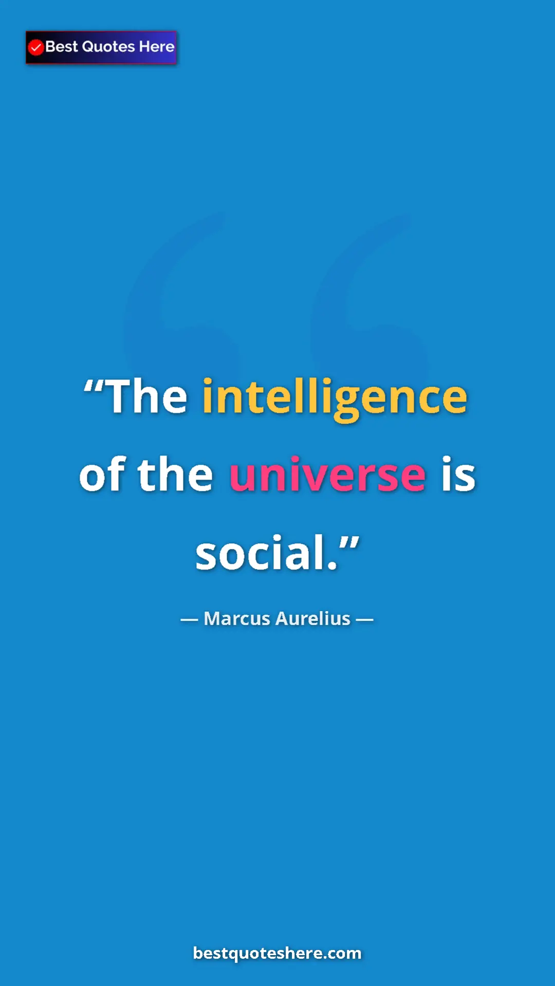 Pinterest quote poster by Marcus Aurelius: "The intelligence of the universe is social."