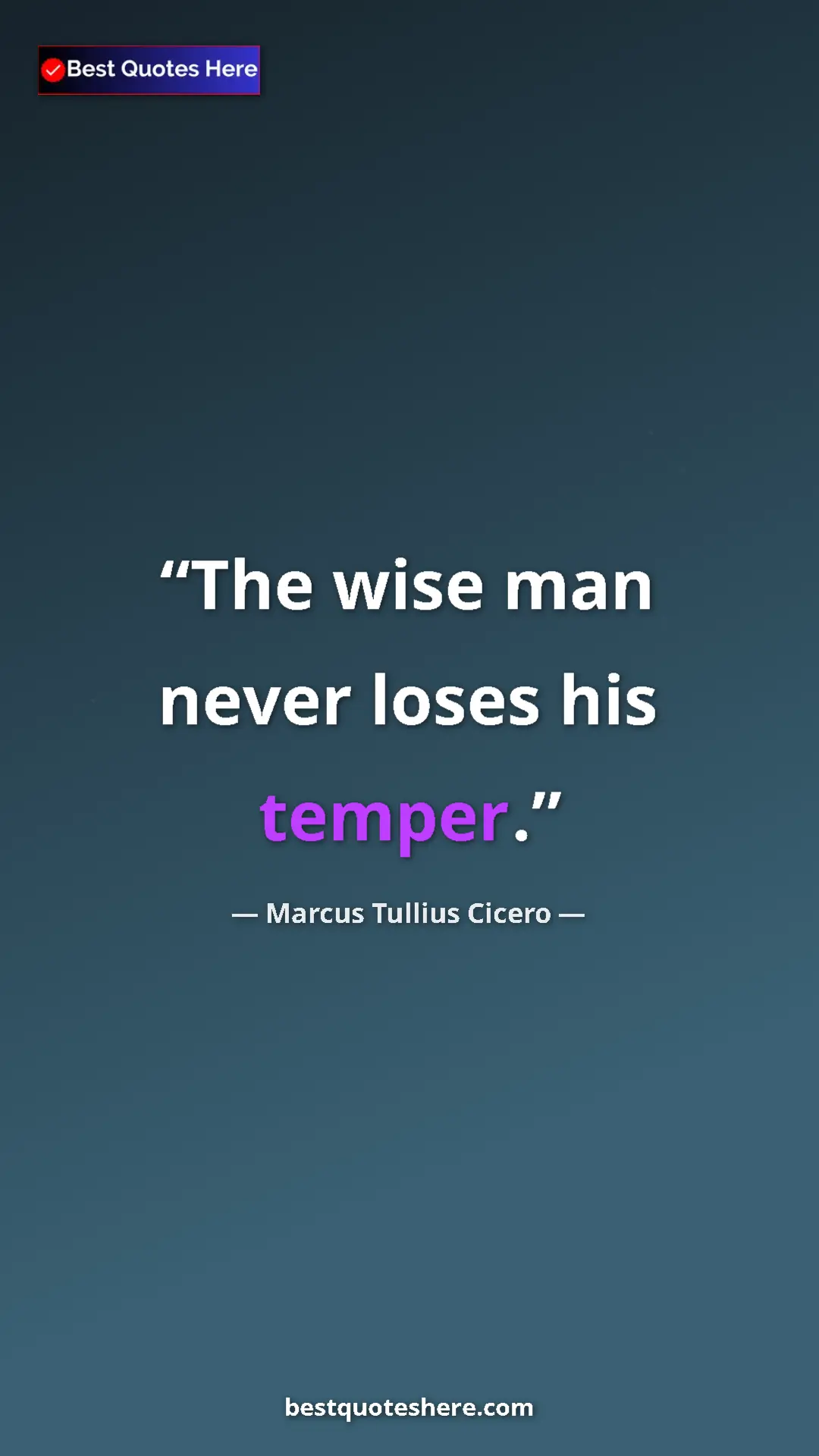 Pinterest quote poster by Marcus Tullius Cicero: "The wise man never loses his temper."