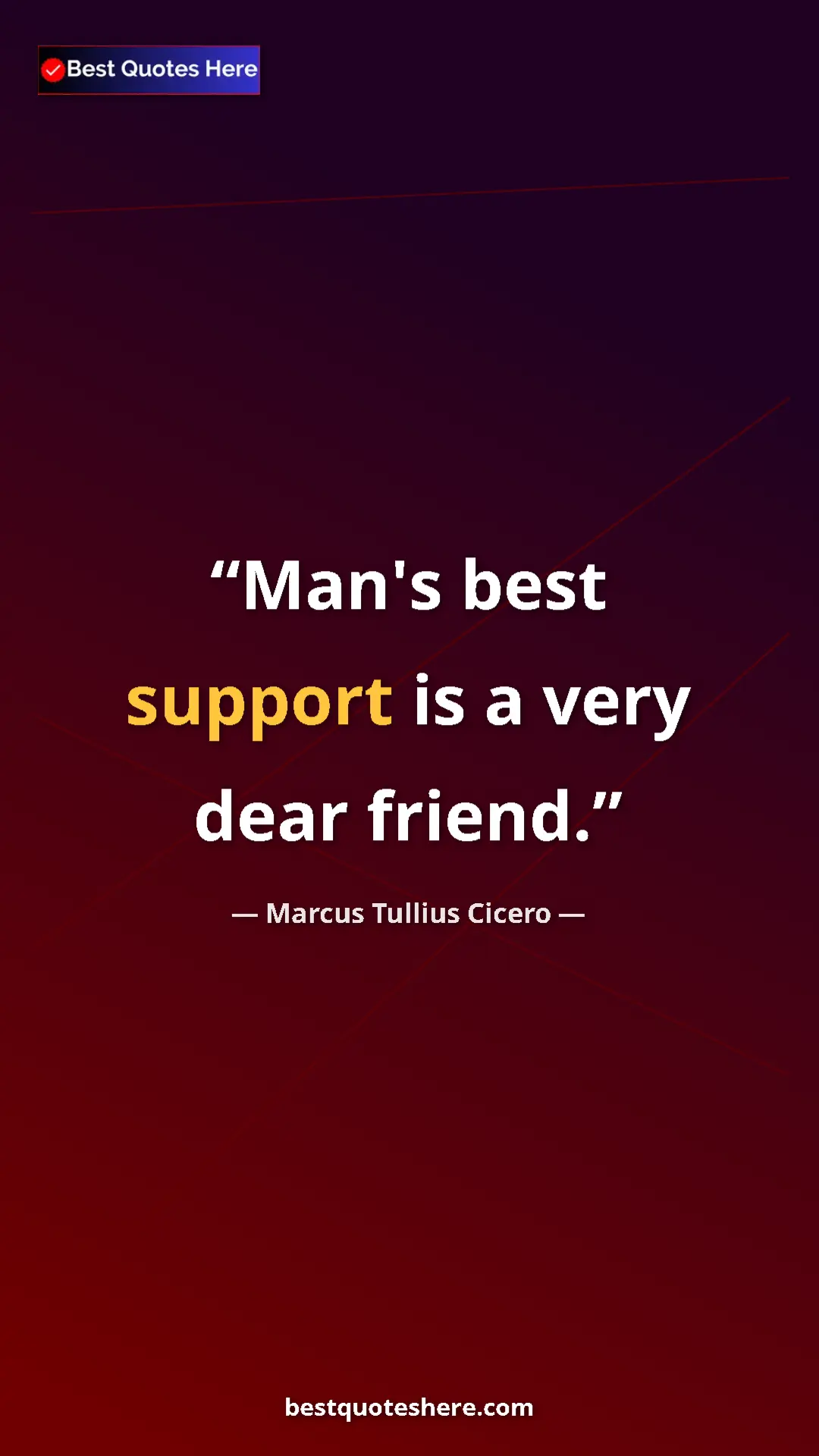 Pinterest quote poster by Marcus Tullius Cicero: "Man's best support is a very dear friend."