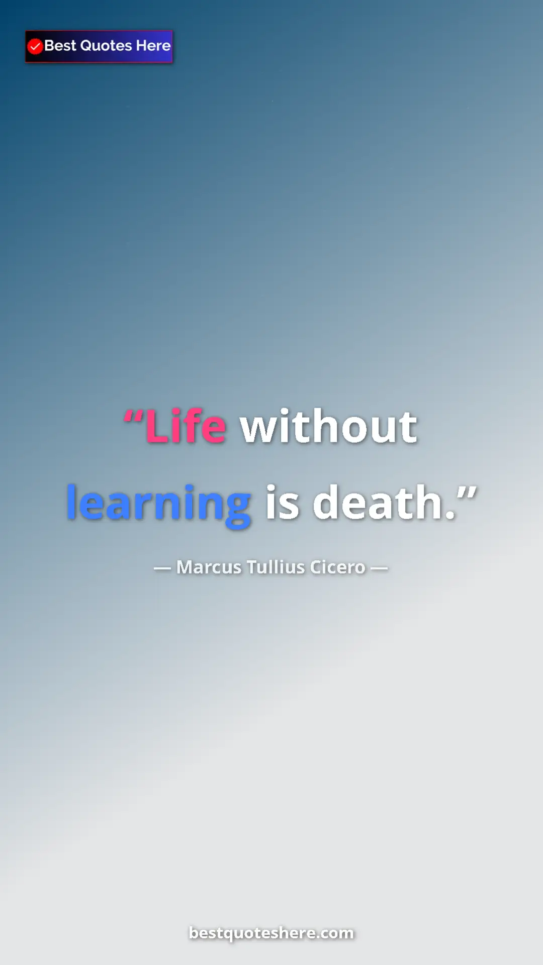 Pinterest quote poster by Marcus Tullius Cicero: "Life without learning is death."