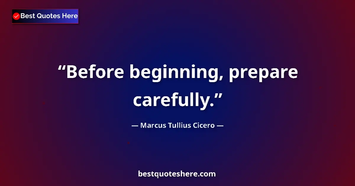 Quote by Marcus Tullius Cicero: Before beginning, prepare carefully....