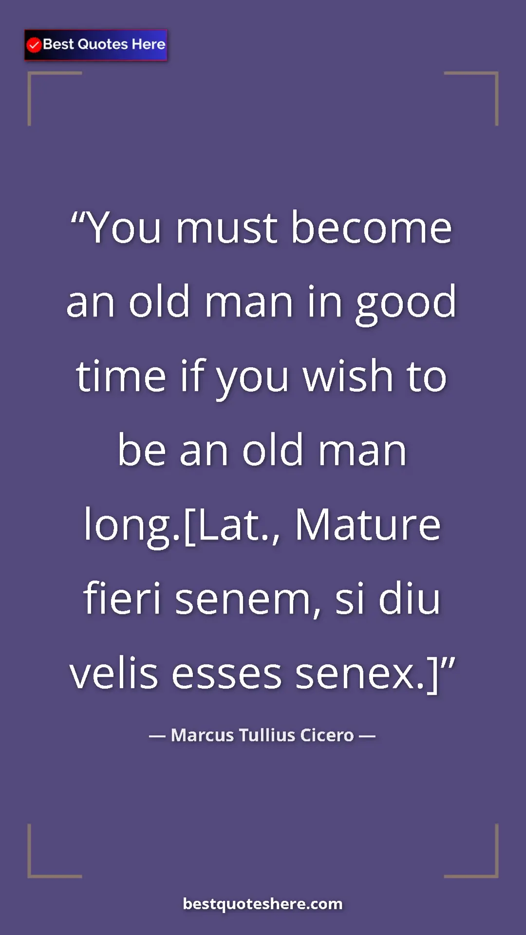 Pinterest quote poster by Marcus Tullius Cicero: "You must become an old man in good time if you wish to be..."