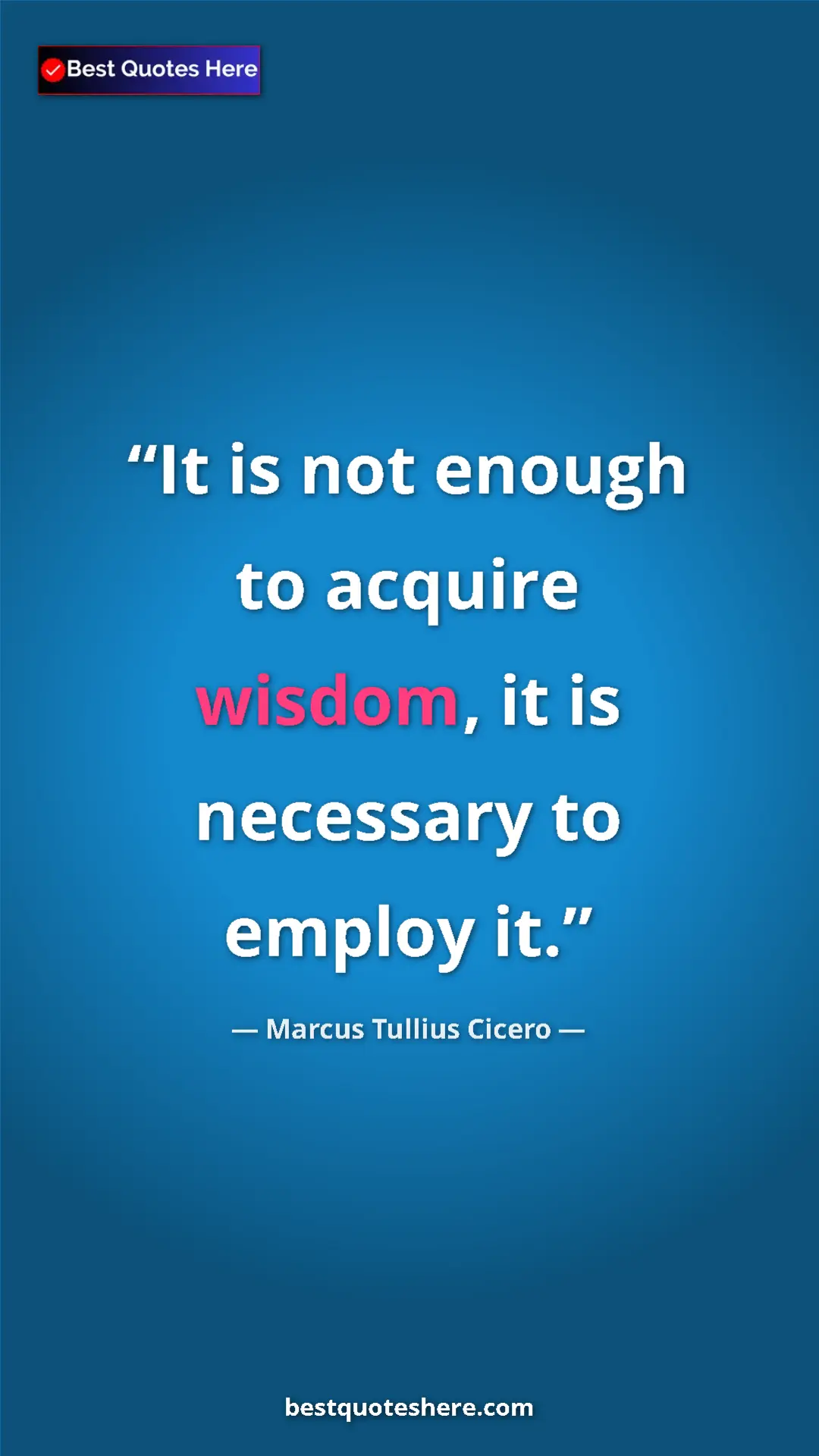 Pinterest quote poster by Marcus Tullius Cicero: "It is not enough to acquire wisdom, it is necessary to..."
