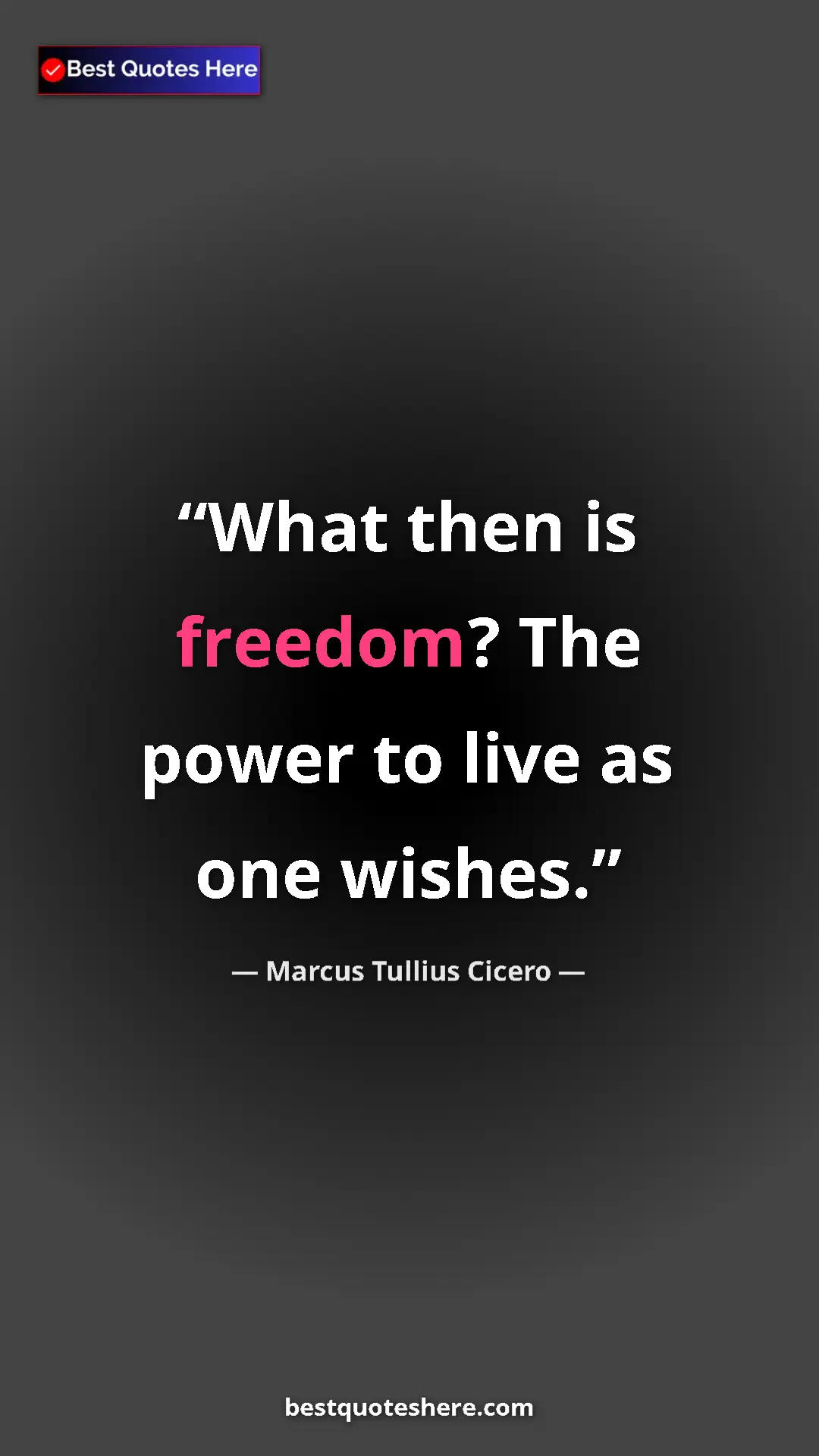 Pinterest quote poster by Marcus Tullius Cicero: "What then is freedom? The power to live as one wishes."