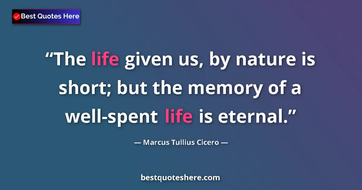 Marcus Tullius Cicero quote: "The life given us, by nature is short; but the memory of a..."