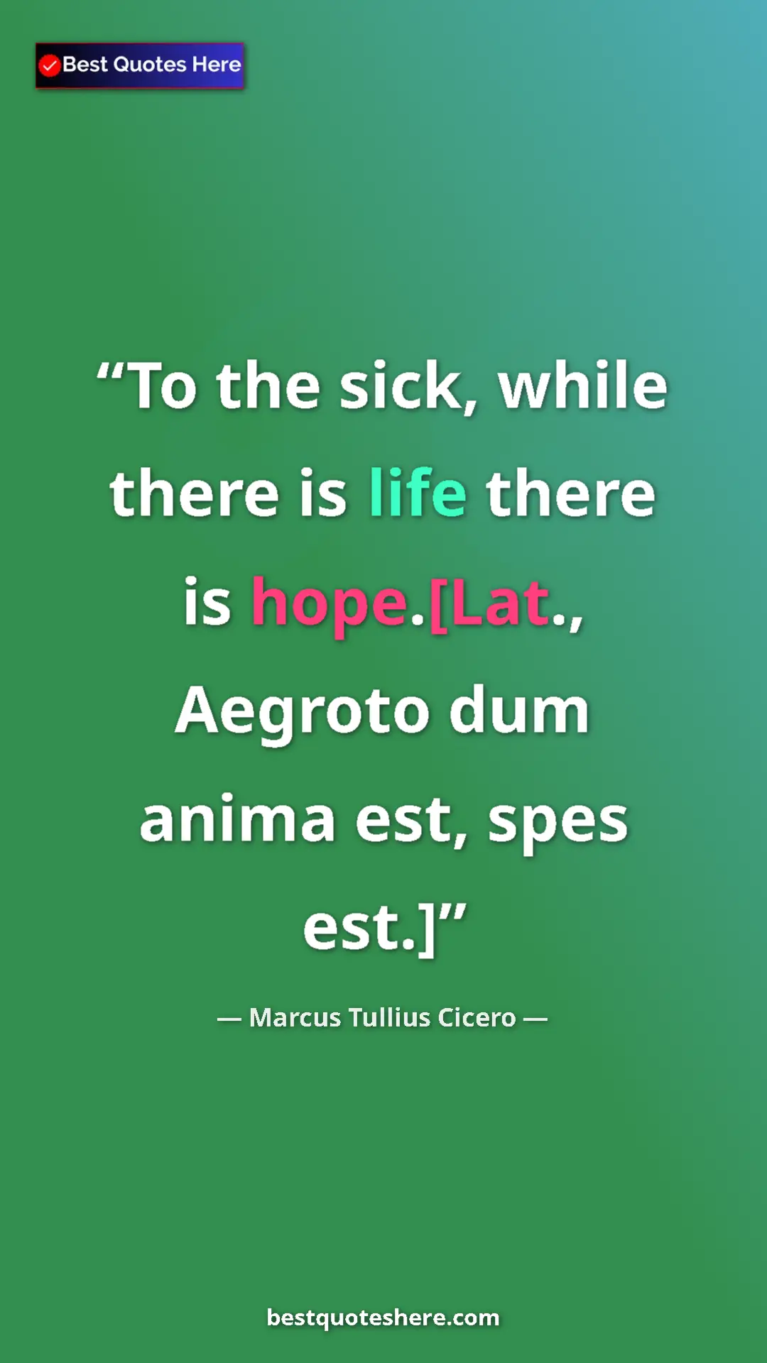 Pinterest quote poster by Marcus Tullius Cicero: "To the sick, while there is life there is hope.[Lat., Aegrot"