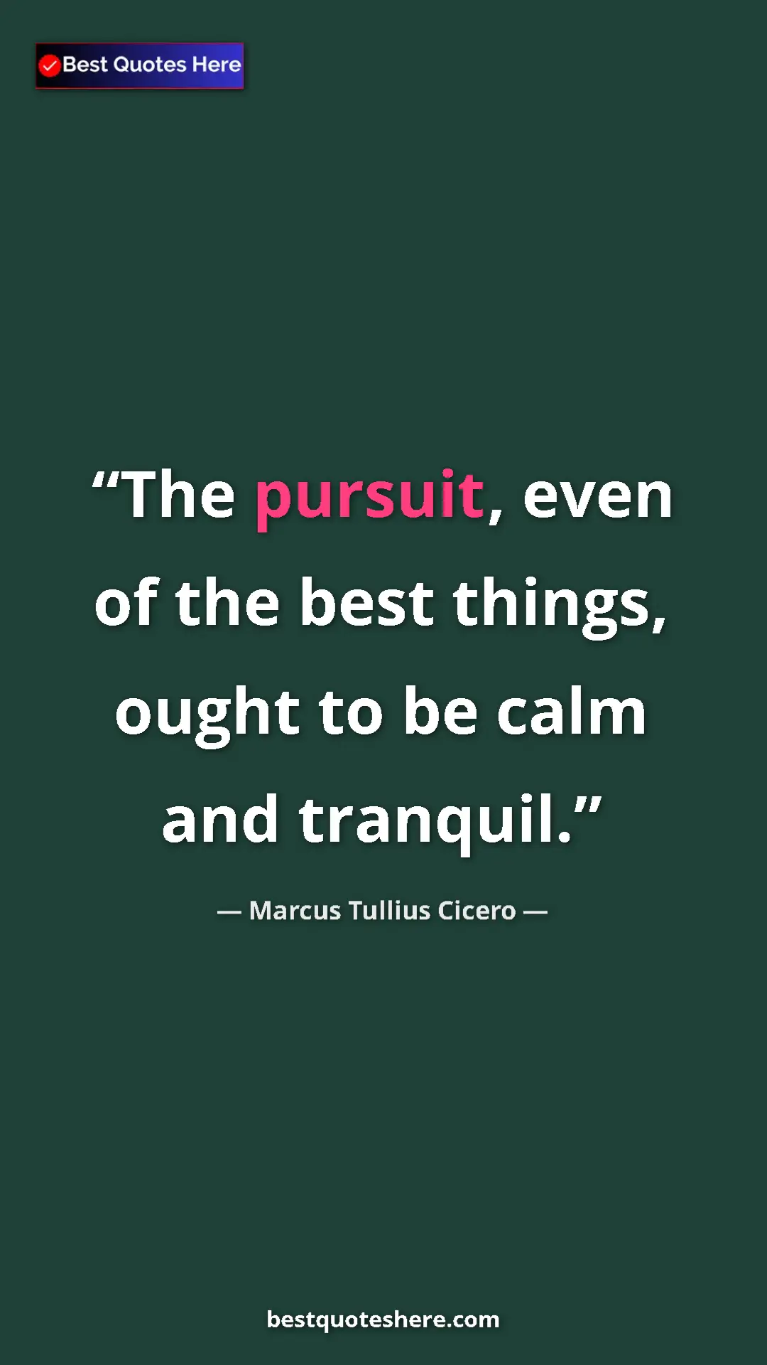 Pinterest quote poster by Marcus Tullius Cicero: "The pursuit, even of the best things, ought to be calm and..."