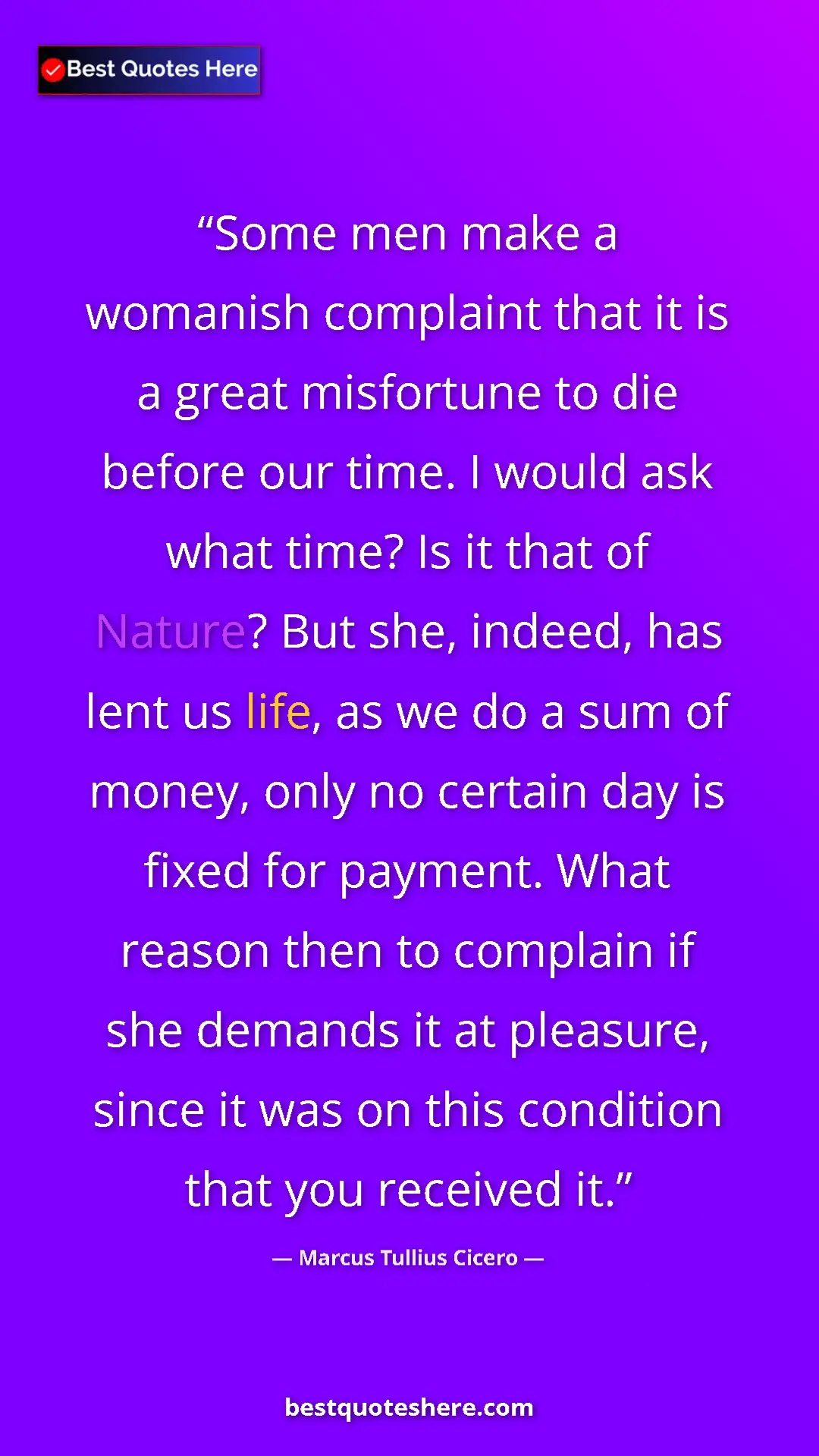 Marcus Tullius Cicero Quote Card: "Some men make a womanish complaint that it is a great..." Pinterest quote poster by Marcus Tullius Cicero: "Some men make a womanish complaint that it is a great..."
