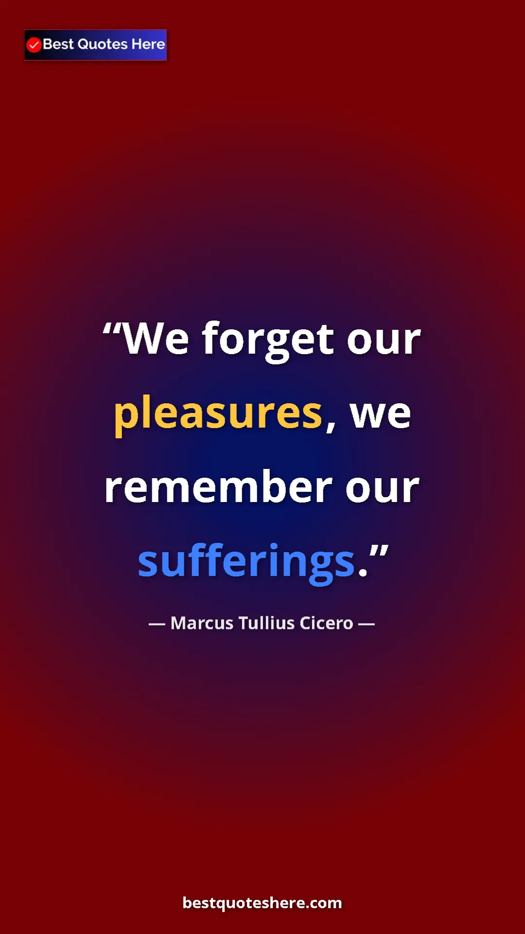 Pinterest quote poster by Marcus Tullius Cicero: "We forget our pleasures, we remember our sufferings."