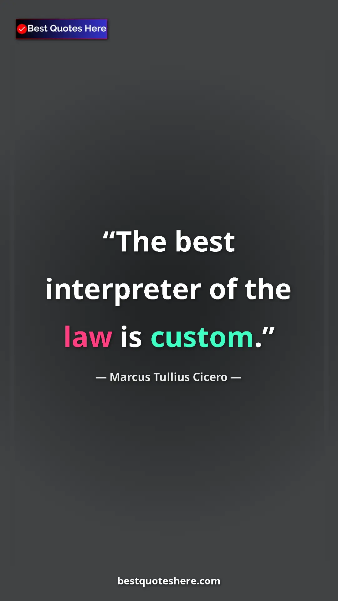 Pinterest quote poster by Marcus Tullius Cicero: "The best interpreter of the law is custom."