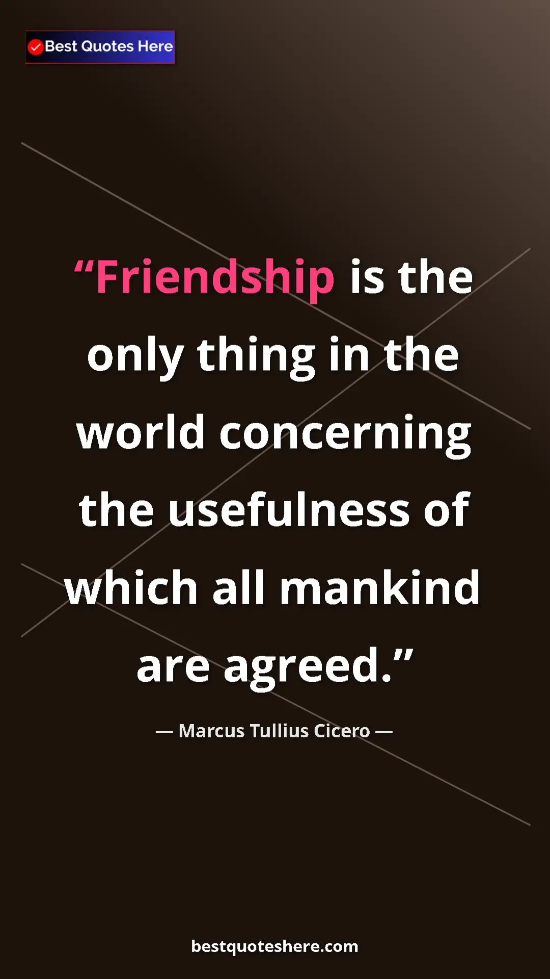 Pinterest quote poster by Marcus Tullius Cicero: "Friendship is the only thing in the world concerning the..."