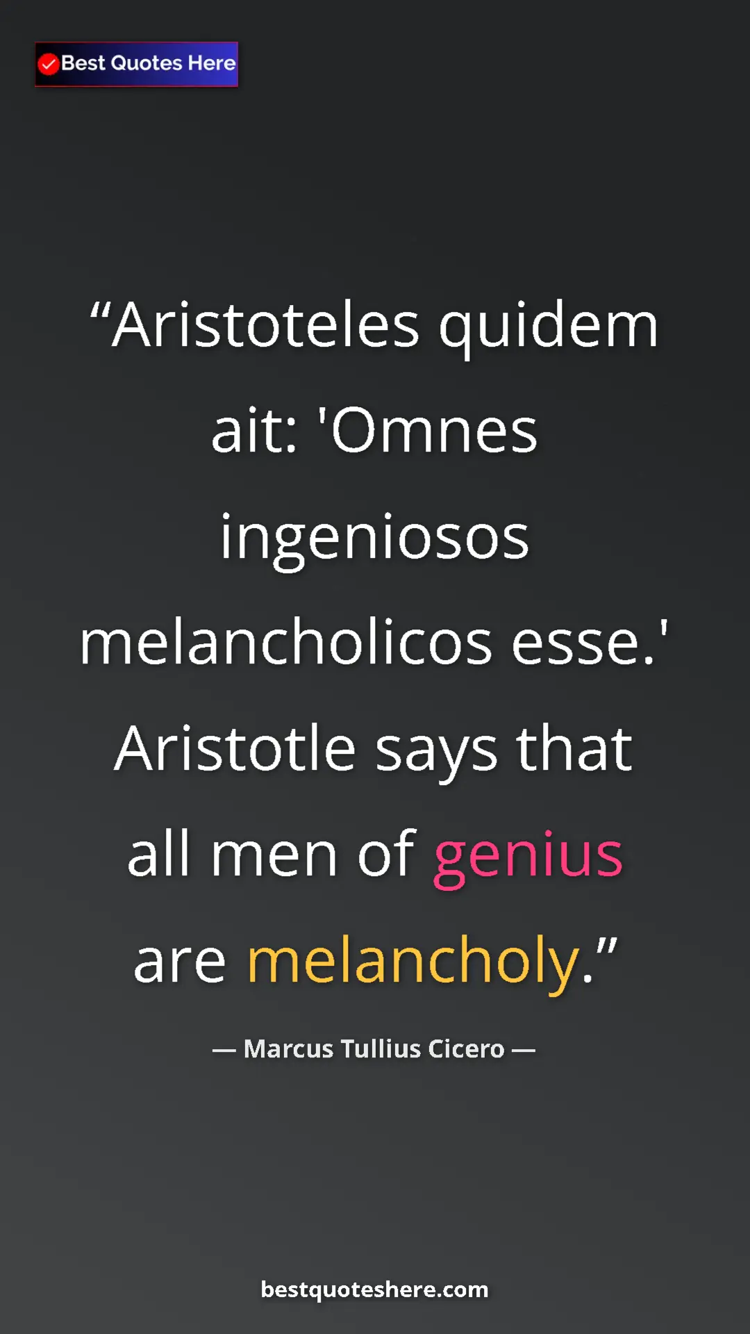 Pinterest quote poster by Marcus Tullius Cicero: "Aristoteles quidem ait: 'Omnes ingeniosos melancholicos..."