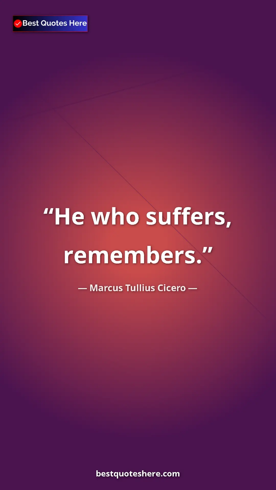 Pinterest quote poster by Marcus Tullius Cicero: "He who suffers, remembers."