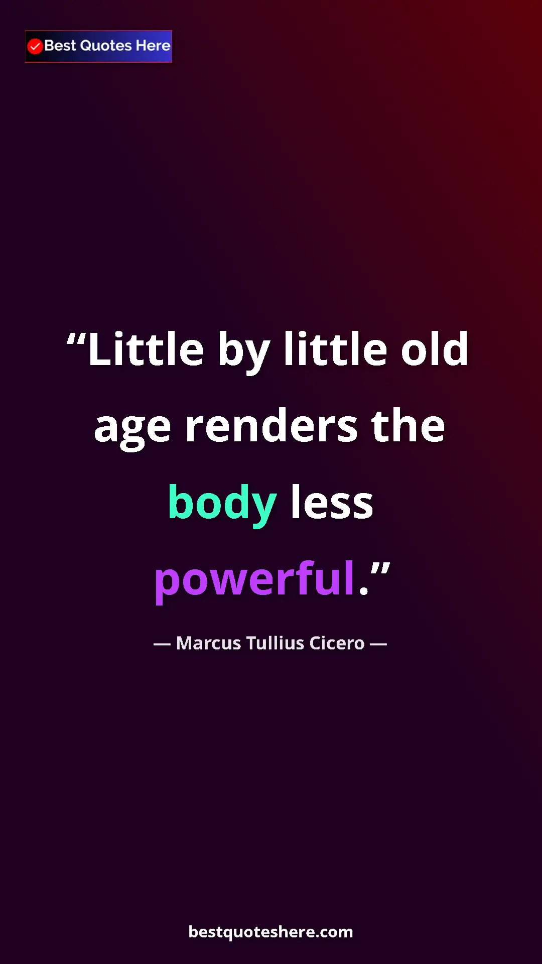 Pinterest quote poster by Marcus Tullius Cicero: "Little by little old age renders the body less powerful."