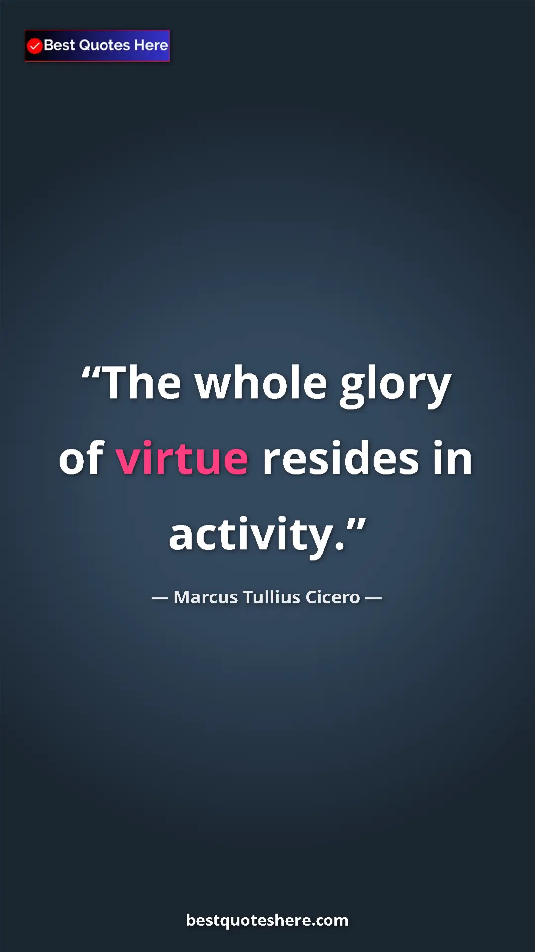 Pinterest quote poster by Marcus Tullius Cicero: "The whole glory of virtue resides in activity."