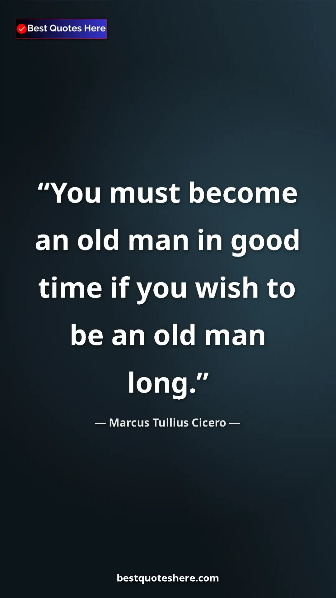Pinterest quote poster by Marcus Tullius Cicero: "You must become an old man in good time if you wish to be..."