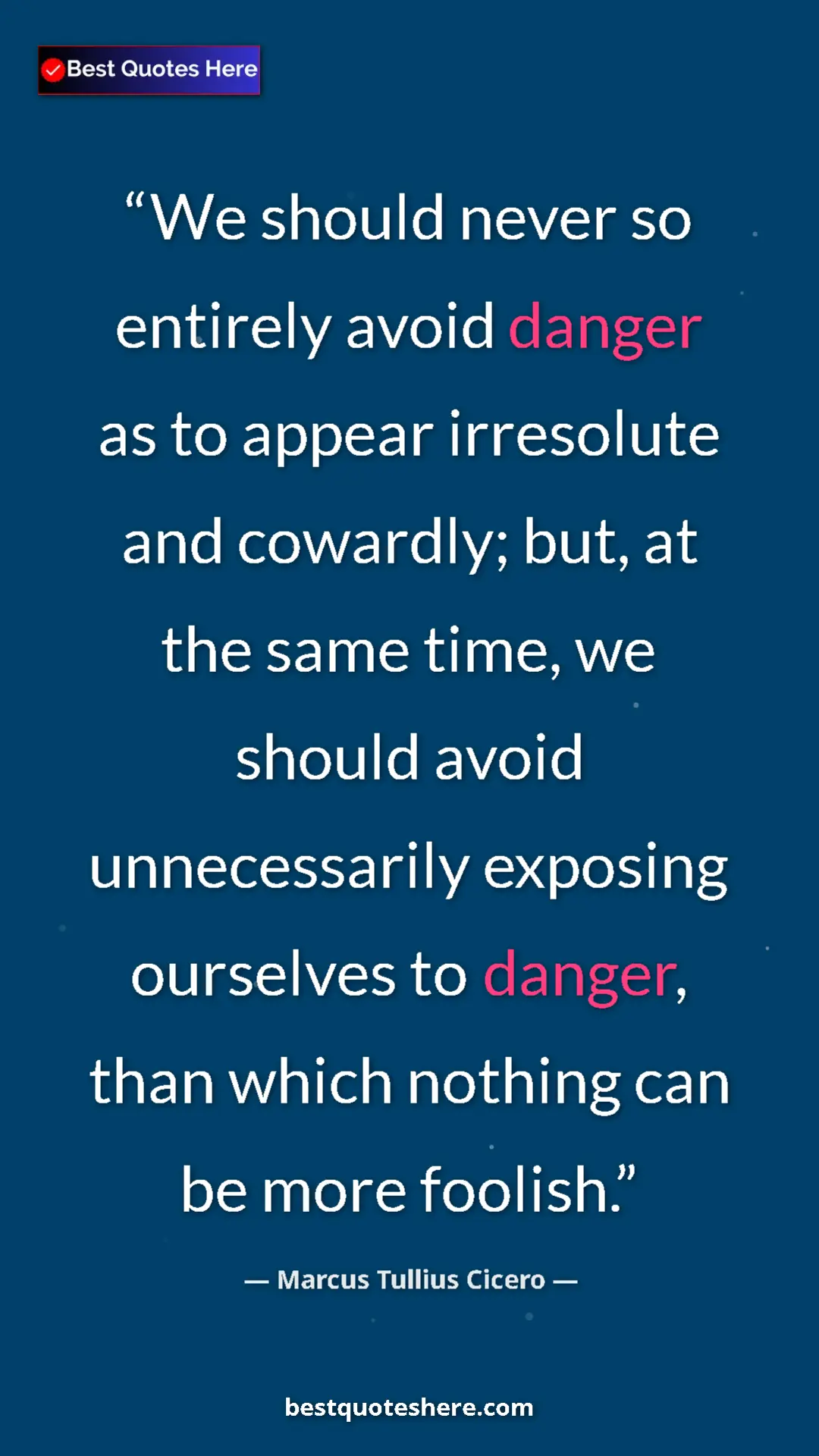 Pinterest quote poster by Marcus Tullius Cicero: "We should never so entirely avoid danger as to appear..."