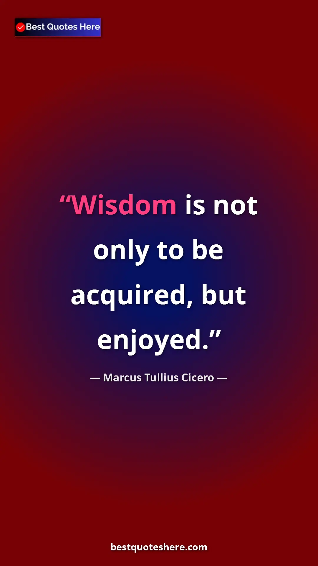 Pinterest quote poster by Marcus Tullius Cicero: "Wisdom is not only to be acquired, but enjoyed."