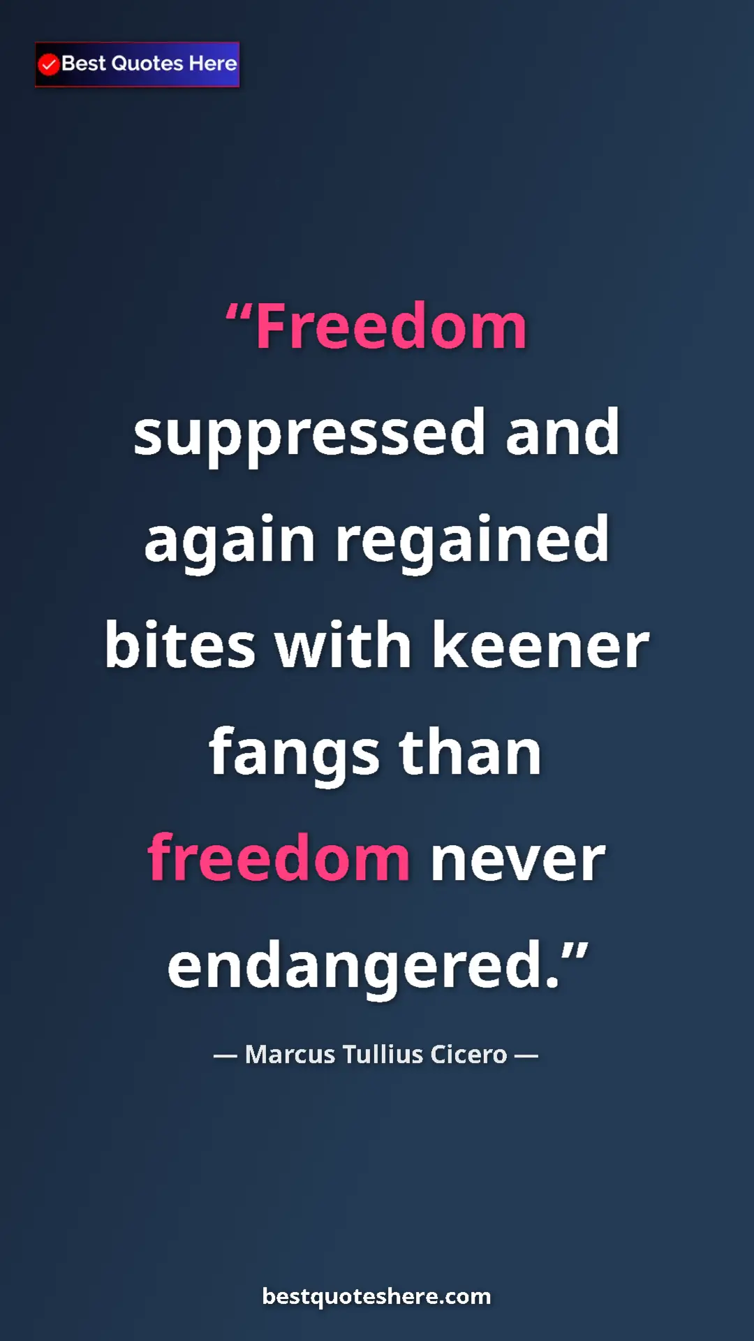Pinterest quote poster by Marcus Tullius Cicero: "Freedom suppressed and again regained bites with keener..."
