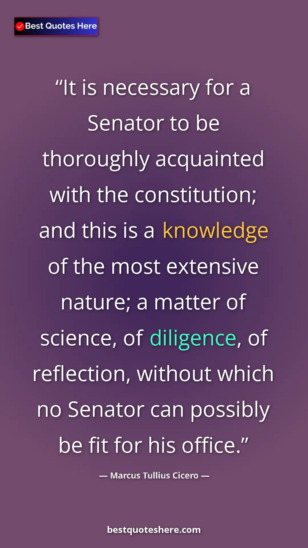 Marcus Tullius Cicero Quote Card: "It is necessary for a Senator to be thoroughly acquainted..." Pinterest quote poster by Marcus Tullius Cicero: "It is necessary for a Senator to be thoroughly acquainted..."