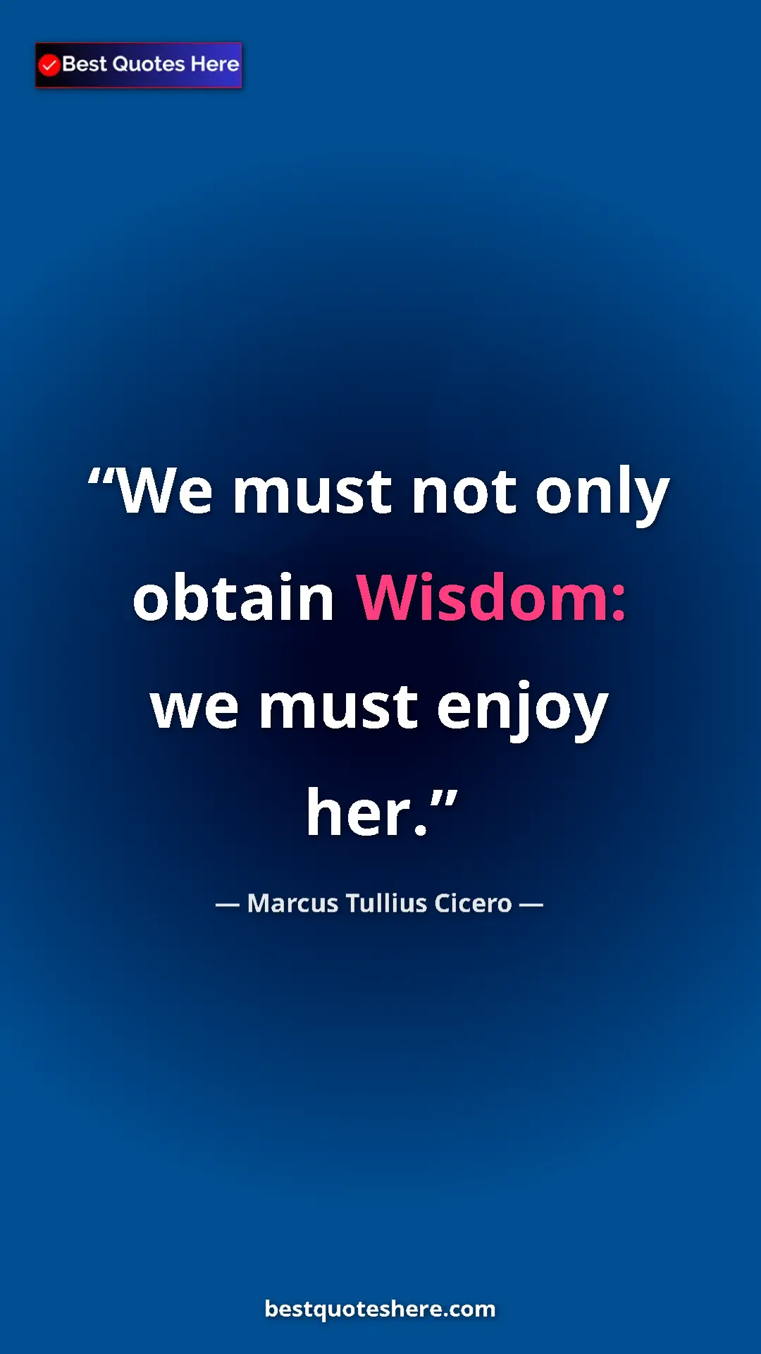 Pinterest quote poster by Marcus Tullius Cicero: "We must not only obtain Wisdom: we must enjoy her."