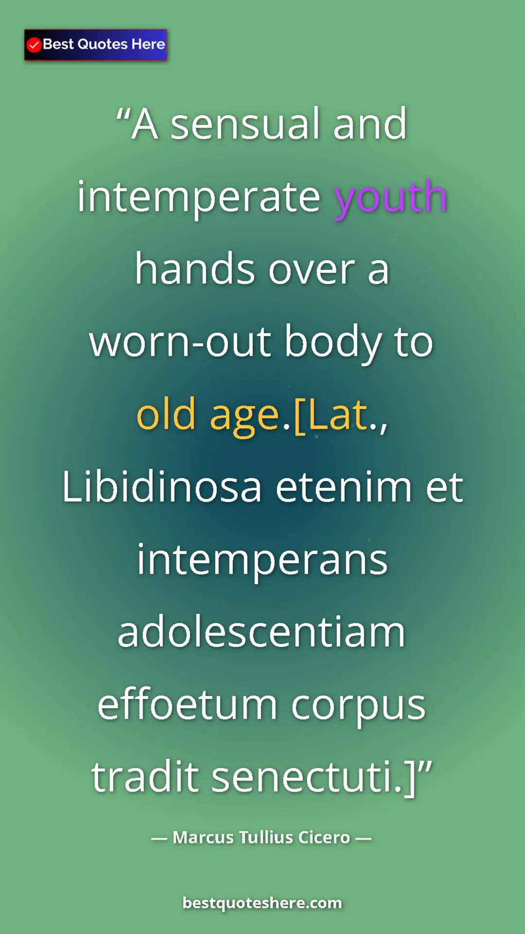Pinterest quote poster by Marcus Tullius Cicero: "A sensual and intemperate youth hands over a worn-out body..."