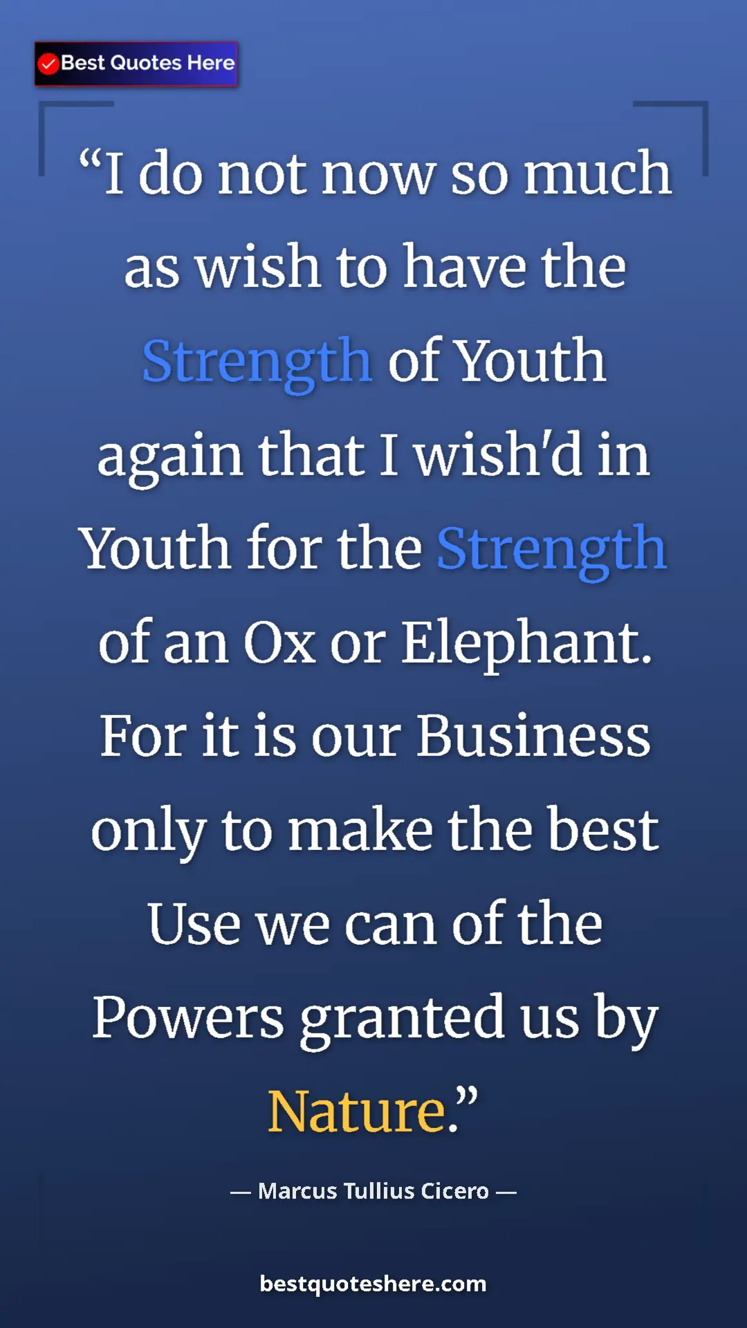 Pinterest quote poster by Marcus Tullius Cicero: "I do not now so much as wish to have the Strength of Youth..."