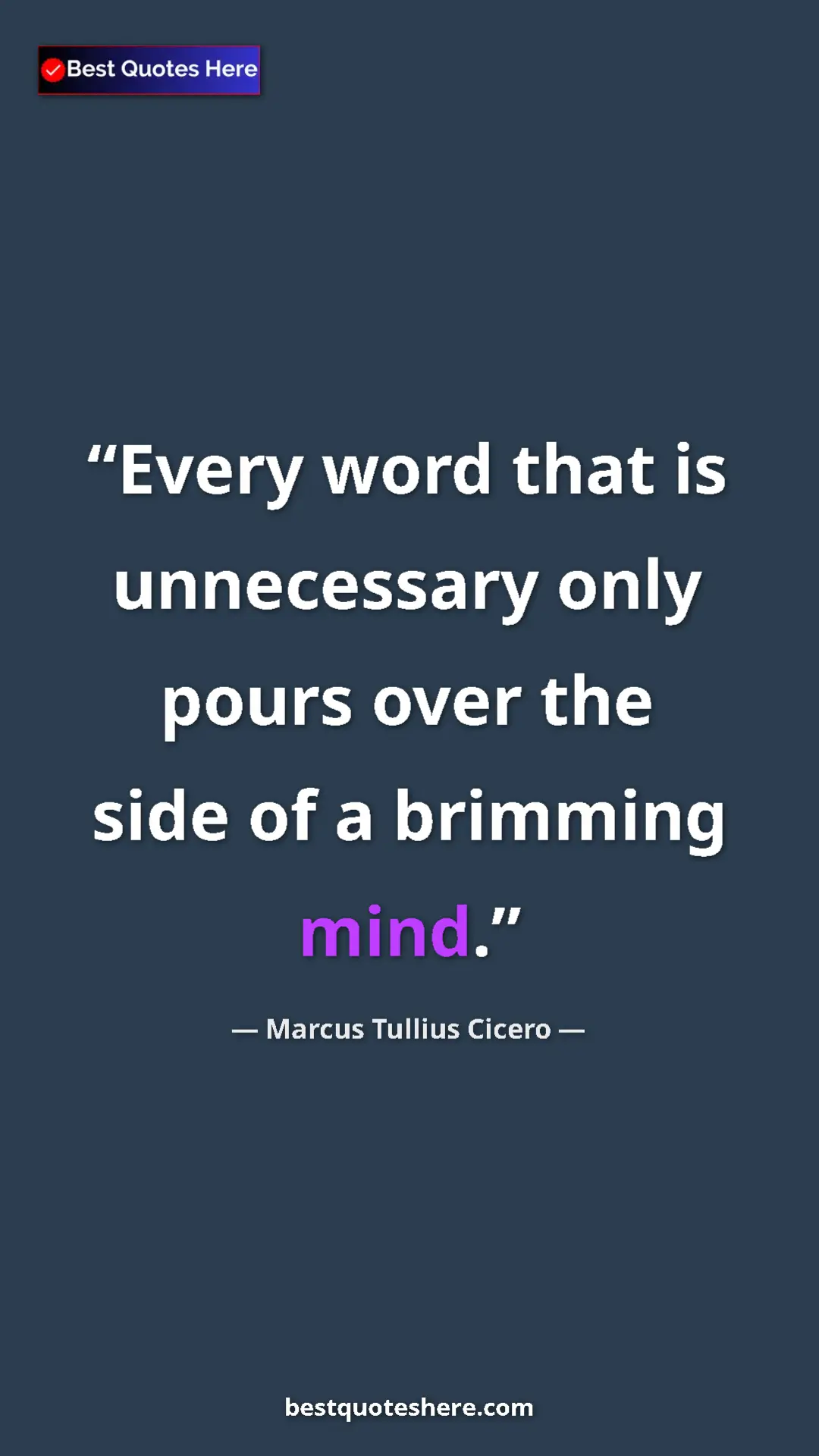 Pinterest quote poster by Marcus Tullius Cicero: "Every word that is unnecessary only pours over the side of..."