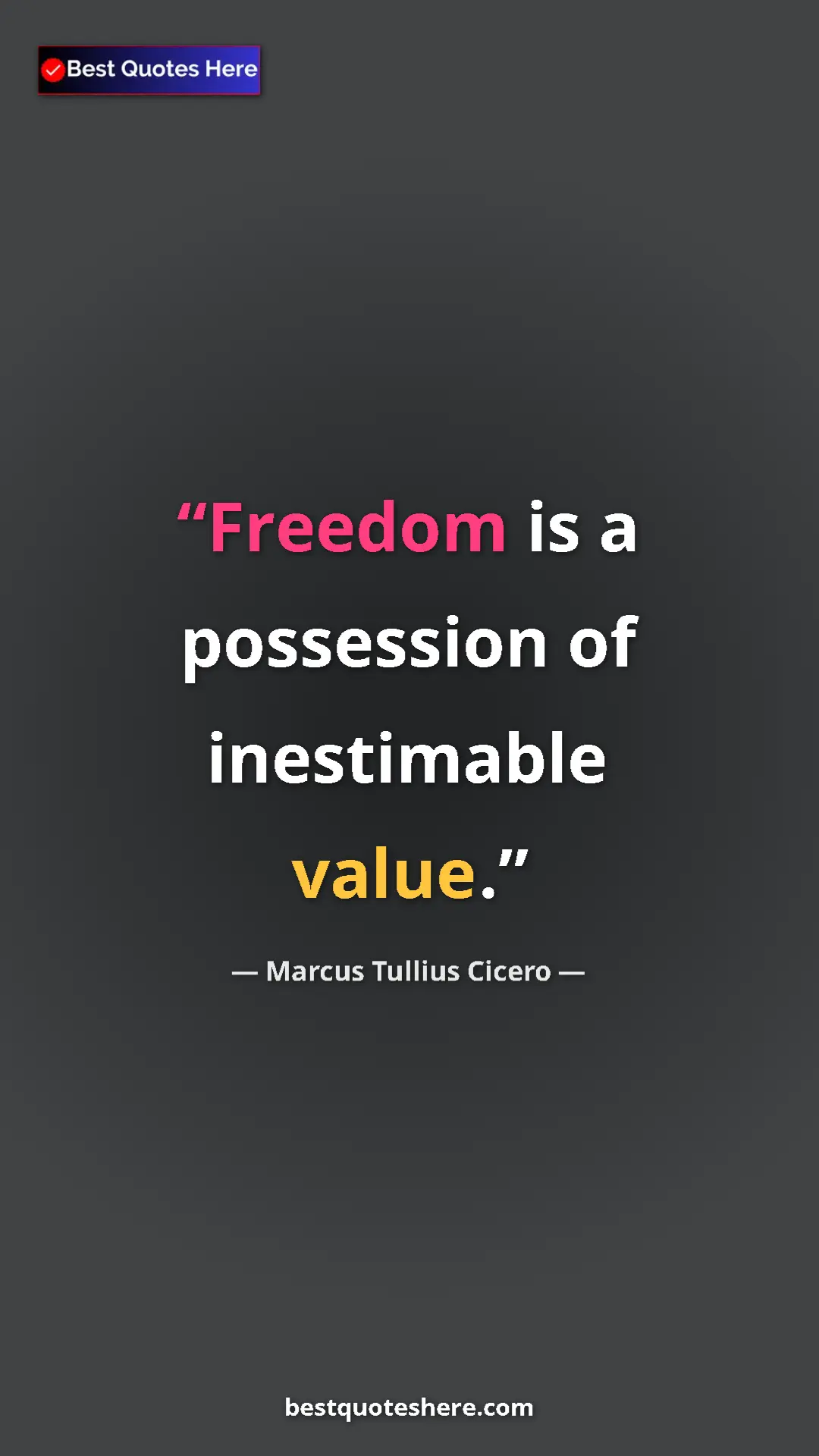 Pinterest quote poster by Marcus Tullius Cicero: "Freedom is a possession of inestimable value."