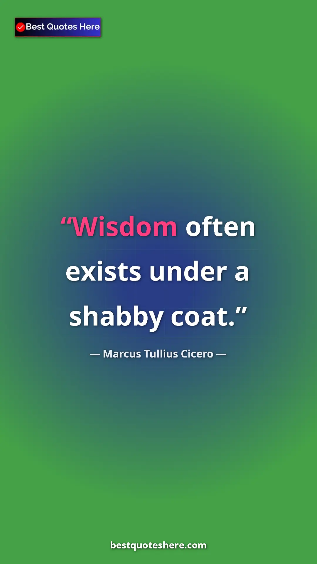Pinterest quote poster by Marcus Tullius Cicero: "Wisdom often exists under a shabby coat."