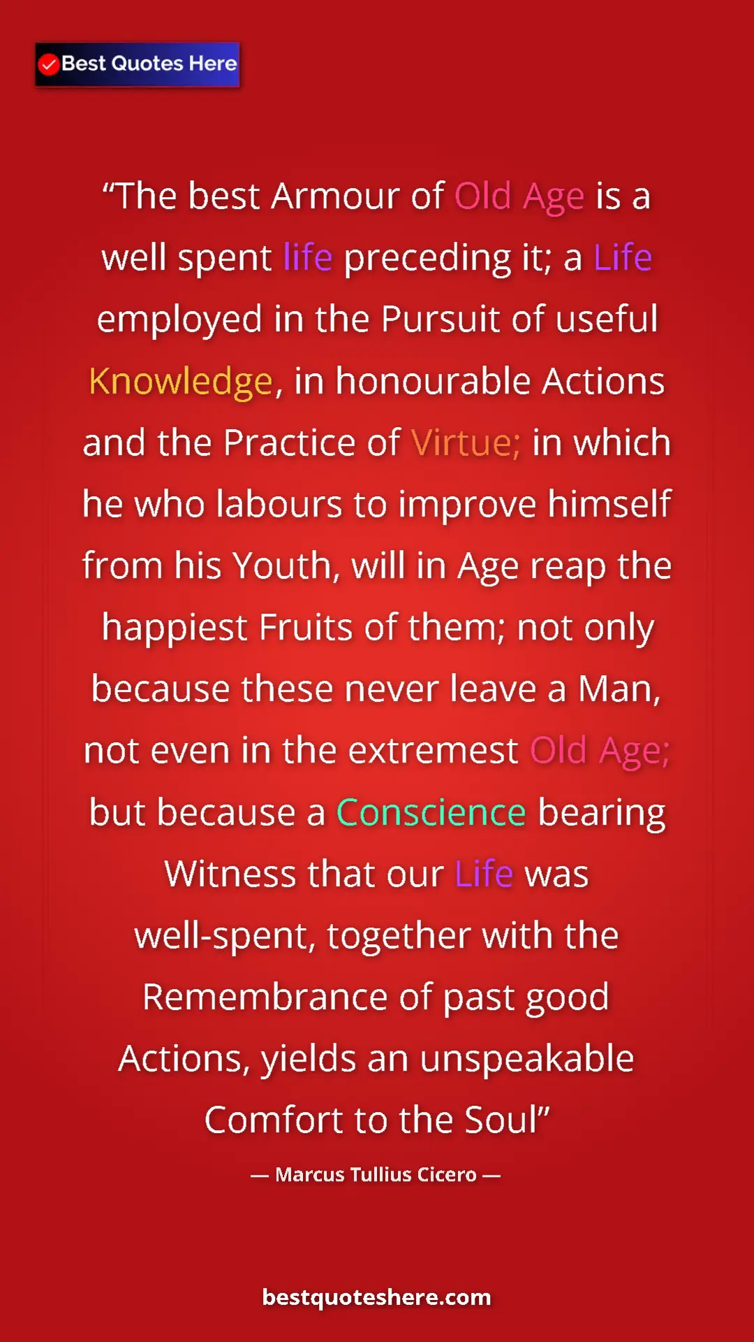 Pinterest quote poster by Marcus Tullius Cicero: "The best Armour of Old Age is a well spent life preceding..."