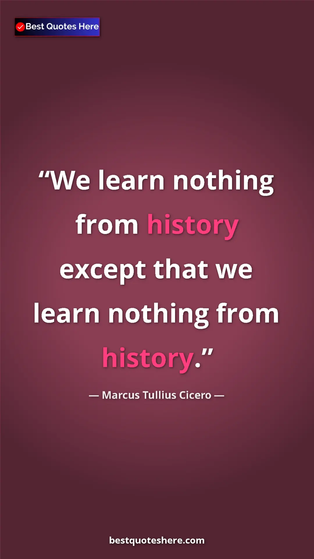 Pinterest quote poster by Marcus Tullius Cicero: "We learn nothing from history except that we learn nothing..."